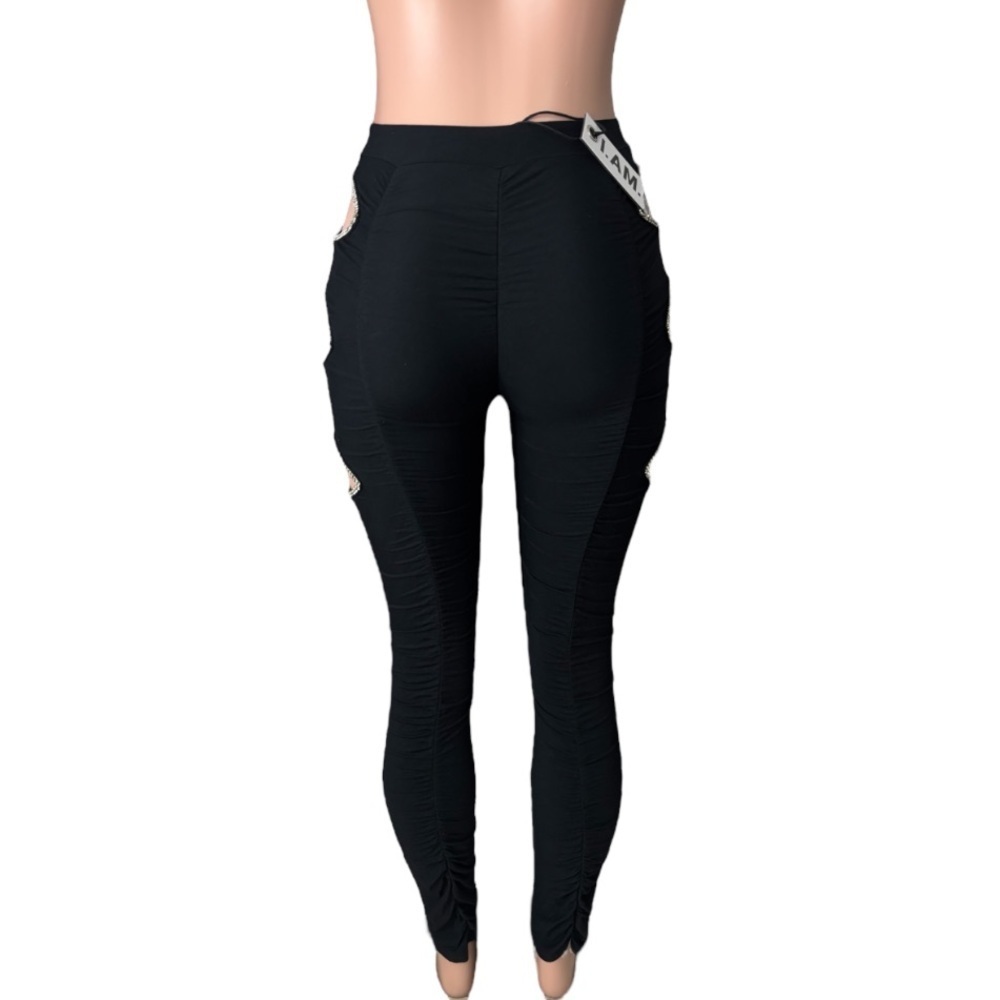 NWT I.AM.GIA Women’s Black Lovedoll Rhinestone Diamond
Ruched Skinny Pants - Picture 7 of 11